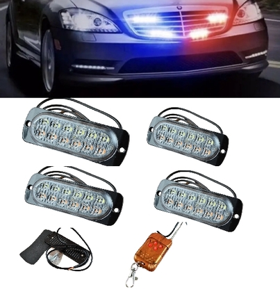 Стробоскоп на авто 12 LED 4шт червоно-синій з пультом 12-24в(12653) 
