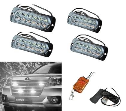 Стробоскоп на авто 12 LED 4шт біле світло з пультом 12-24в(12655) 