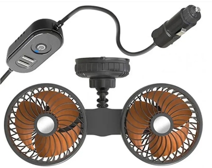 Автомобільний вентилятор StormPro Dual 13 см з USB-портами (12–24V, кріплення на присосках(13481)