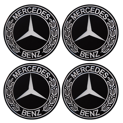 Наклейки на колпаки, диам. 90 мм "MERCEDES" черные с колоском (4 шт) (D)