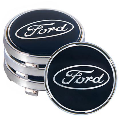 Заглушка колесного диска Ford 60x55  черный ABS пластик  (4шт.) под стеклом (JP)