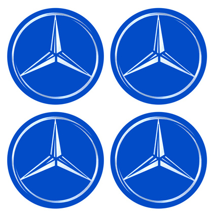 Наклейки на колпаки, диам. 55 мм "MERCEDES" синие (4 шт) (K)