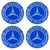 Наклейки на колпаки, диам. 90 мм "MERCEDES" синие с колоском (4 шт) (D) 