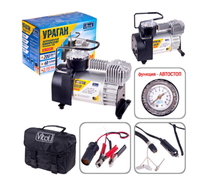 Компрессор "Ураган" КА-У12051 150psi/15Amp/40л/прикур.+переходник/Автостоп(7869) 