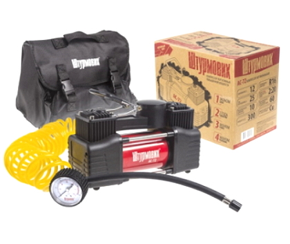 Компрессор "Штурмовик" АС-72 150psi/25Amp/60л/2 цилиндра/шланг 5,0м/клеммы/с дефлятором (7577)