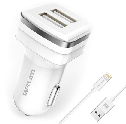 Автомобильное зарядное устройство BRUM BM-A002 (2USB 2.4A)с кабелем Lightning8167BMA002