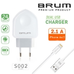 Сетевое зарядное BRUM BM-S002 (2USB 2.1A) с кабелем Lightning 8174BMS002