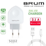Сетевое зарядное BRUM BM-S002 (2USB 2.1A) с кабелем Micro USB 8175BMS002