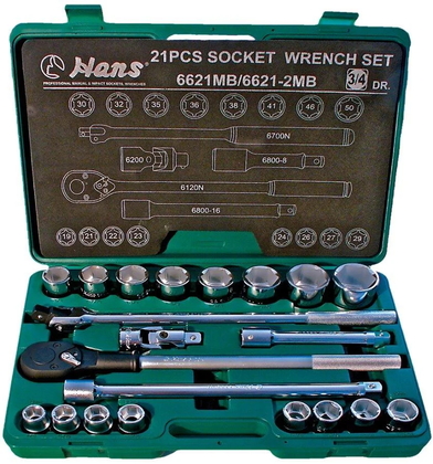 Набор торцевых головок HANS, 3/4"DR, 19-50мм, 21 предмет (6621MB) 9274