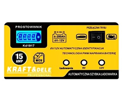 Швидкий зарядний пристрій для автоакумулятора 6-200Ач KraftDele 6-12В 15A(12752) 